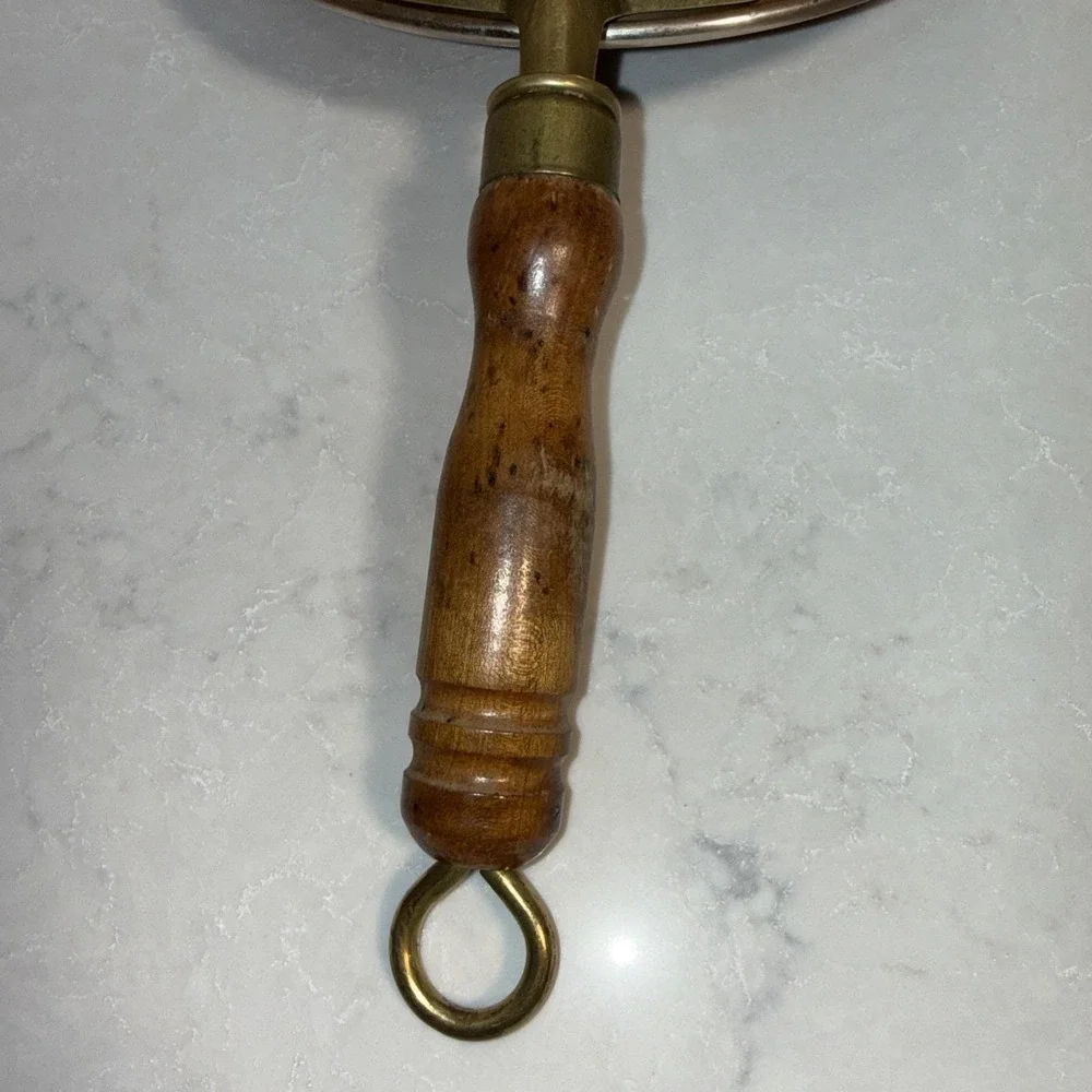 Vtg Copper and Brass Colander Strainer Kitchenware Brass And Wood Handle